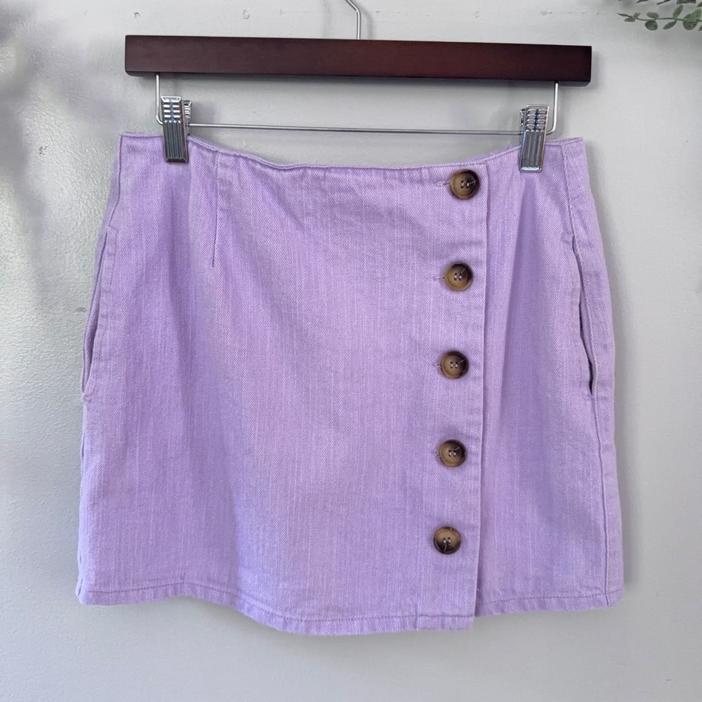 Anna Grace Lavender Purple Cotton Button Side Mini Skirt Womens Medium Festival